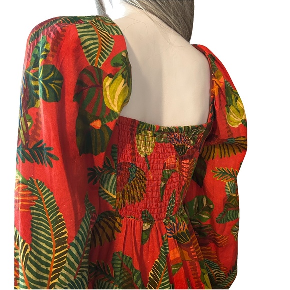 Anthropologie Farm Rio Red Forest Birds Romper Playsuit Linen Tiki Bold Print - Picture 10 of 16